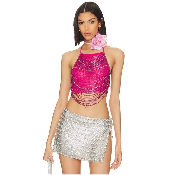 NWT NBD x Revolve Kelya Embellished Top in Hot Pink